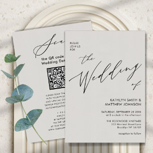 Invitation Code QR gris tout en un script moderne Mariage chi
