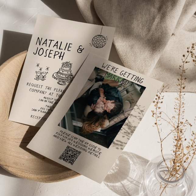 Invitation Code QR Illustré Mariage photo de gâteau manuscrit (Créateur téléchargé)