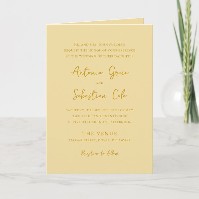 Invitation Code QR jaune beurre élégant pour mariage moderne (Devant)