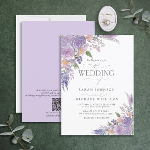 Invitation Code QR Lavande Lavande Mauve Script Mariage flora