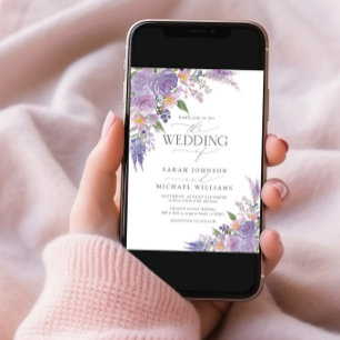 Invitation Code QR Lavande Lavande Mauve Script Mariage flora
