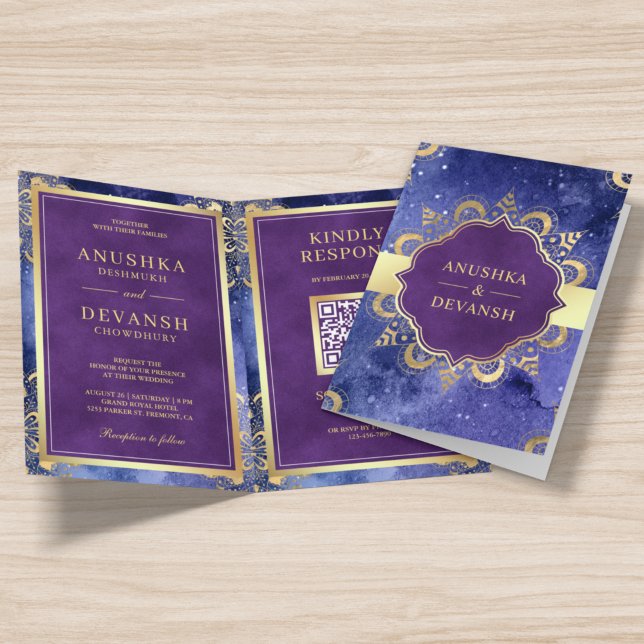 Invitation Code QR Mandala Galaxie Tournesol Mariage Indien (Créateur téléchargé)