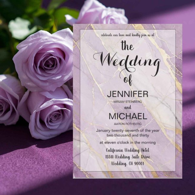 Invitation Code QR Marbre | Mariage Luxueux Moderne Violet (Créateur téléchargé)