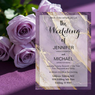 Invitation Code QR Marbre Mariage Luxueux Moderne Violet