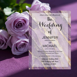 Invitation Code QR Marbre Mariage Luxueux Moderne Violet