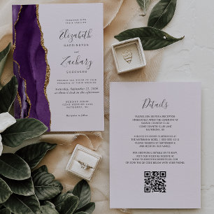Invitation Code QR Mariage Agate Lavande Or Violet