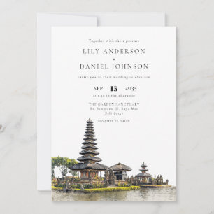 Invitation Code QR mariage au temple de Bali à l'aquarelle