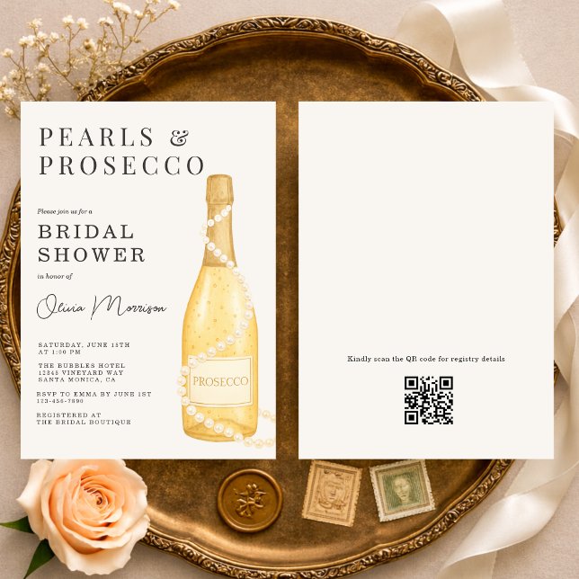 Invitation Code QR Mariage aux Perles et Prosecco pour Enterr (Créateur téléchargé)