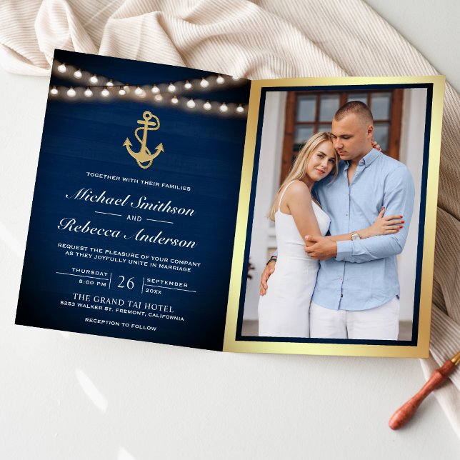 Invitation Code QR Mariage Bleu Marine Ancre Dorée (Créateur téléchargé)