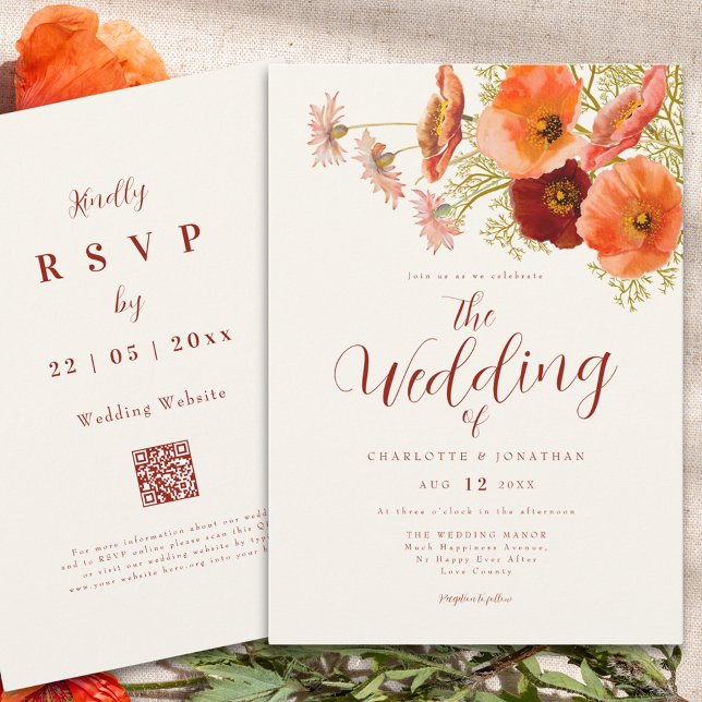 Invitation Code QR Mariage Bohème Fleur Sauvage Élégante (Elegant boho wildflower fall wedding qr code invitation )
