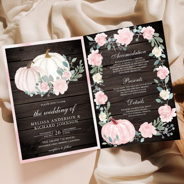 Invitation Code QR Mariage Bois Citrouille Florale Rose Rouge (Créateur téléchargé)