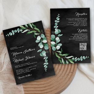 Invitation Code QR Mariage Charbon de Branche d'Eucalyptus No