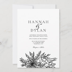 Invitation Code QR Mariage de bouquet botanique esquissé