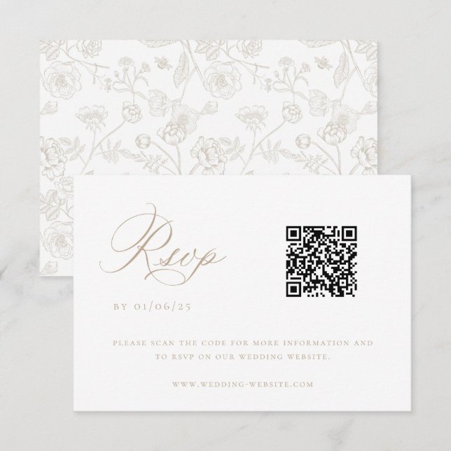 Invitation Code QR Mariage de la Chinoiserie beige (Devant / Derrière)