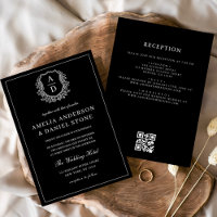 Code QR Mariage de monogramme de crête feuillue