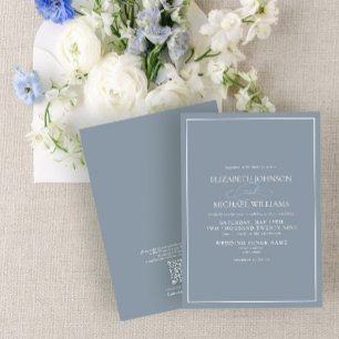 Invitation Code QR - Mariage de script classique en bleu Dust