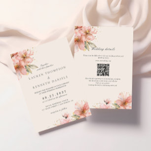 Invitation Code QR Mariage de script élégant rose pâle