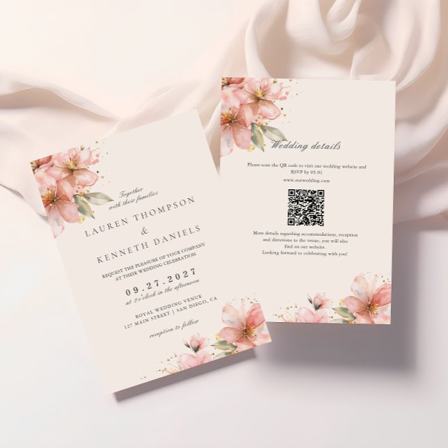 Invitation Code QR Mariage de script élégant rose pâle (Créateur téléchargé)