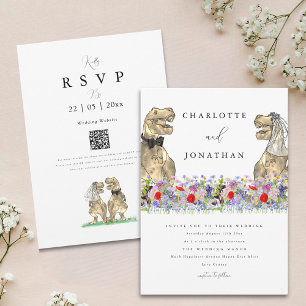 Invitation Code QR Mariage Dinosaure Bohème Fleur Sauvage