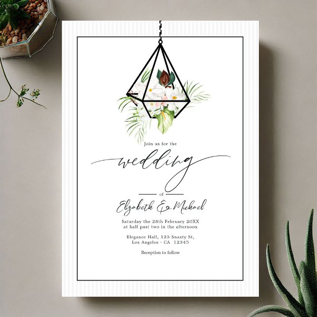 Invitation Code QR Mariage du terrarium géométrique moderne (Modern Geometric Hanging Terrarium Wedding QR Code Invitation)