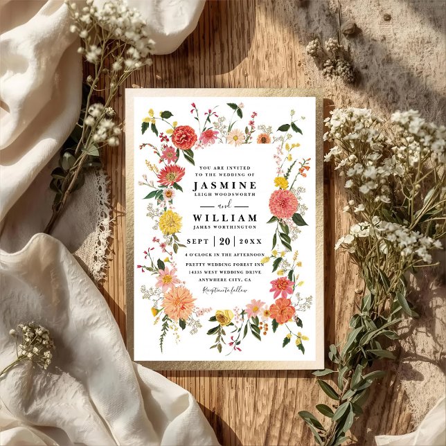 Invitation Code QR Mariage Élégant Moderne Fleurs Sauvages (Créateur téléchargé)