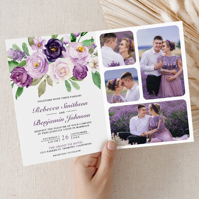 Invitation Code QR Mariage Fleur Florale Violet Rustique Tout (Créateur téléchargé)