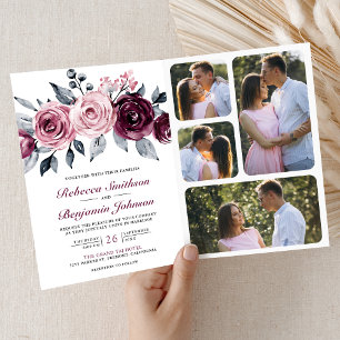 Invitation Code QR mariage floral violet prune rose poussiére