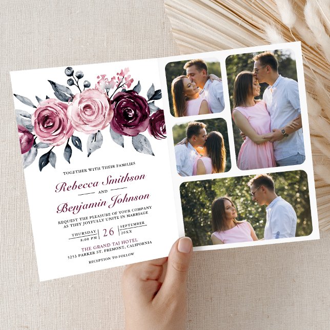 Invitation Code QR mariage floral violet prune rose poussiére (Créateur téléchargé)