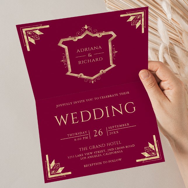 Invitation Code QR Mariage Magenta Vintage Gold Crest (Créateur téléchargé)