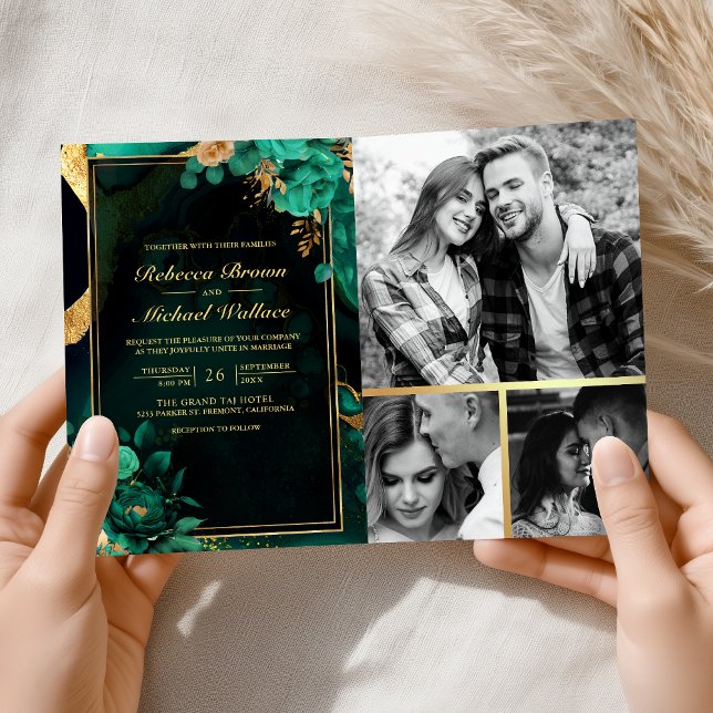 Invitation Code QR Mariage Marbre Floral Or Vert Menthe (Créateur téléchargé)