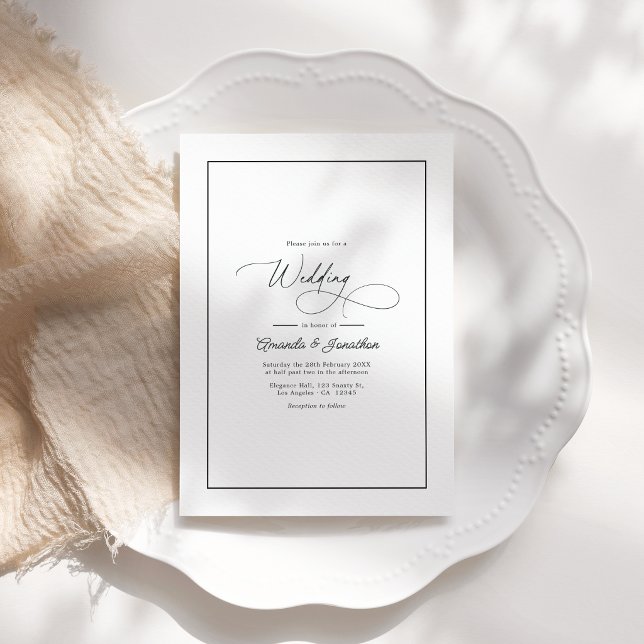 Invitation Code QR Mariage Minimaliste Classique Noir & Blanc (Classic Minimalist Black & White Wedding QR Code Invitation)