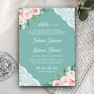 Invitation Code QR Mariage Musulman Dentelle Florale Rose Men