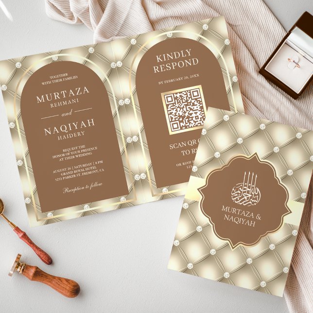 Invitation Code QR mariage musulman marron crème à motif touf (Créateur téléchargé)
