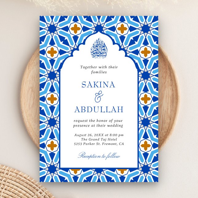 Invitation Code QR Mariage Musulman Mosaïque Persane Bleu Roy (Créateur téléchargé)
