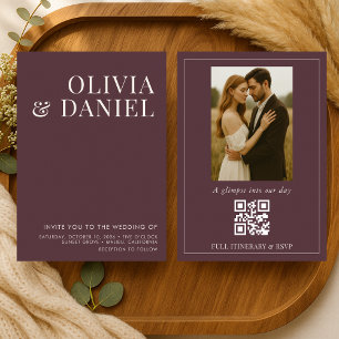 Invitation Code QR Mariage Photo Minimaliste Bordeaux