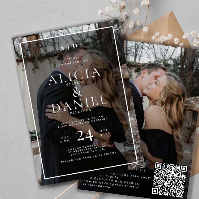 Invitation Code QR mariage photo typographie moderne simple (Créateur téléchargé)