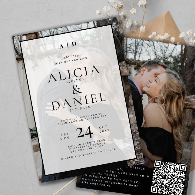 Invitation Code QR mariage photo typographie moderne simple 2 (Créateur téléchargé)