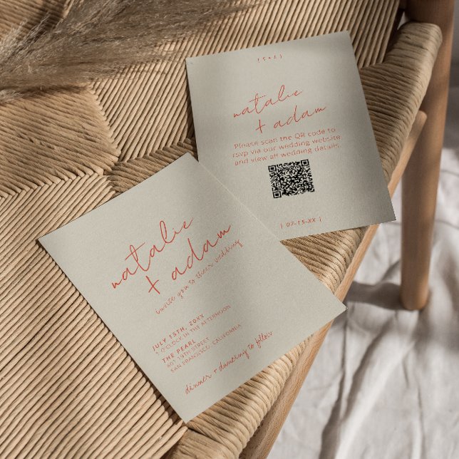 Invitation Code QR Mariage Rétro Moderne Orange Amusant et Fa (Créateur téléchargé)