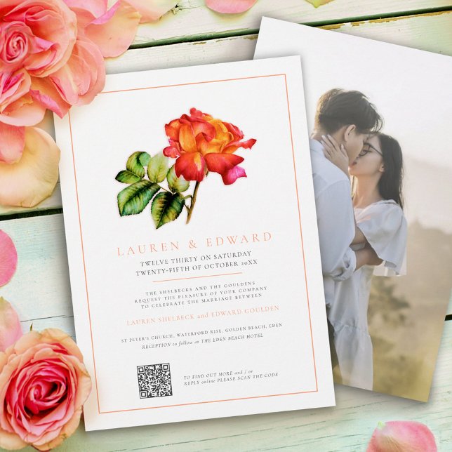 Invitation Code QR mariage rose orange strié (Créateur téléchargé)