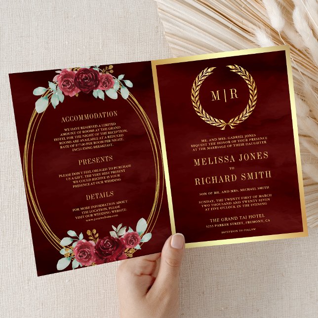 Invitation Code QR Mariage Roses Rouges de Bourgogne Tout en  (Créateur téléchargé)