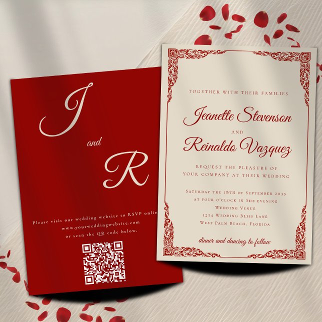 Invitation Code QR Mariage Rouge Rubis Monochromatique Élégan (Créateur téléchargé)