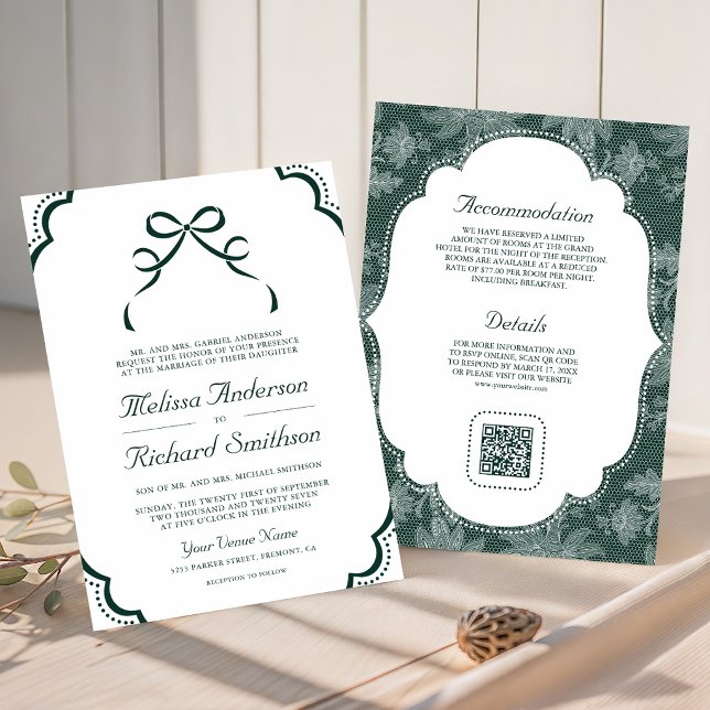 Invitation Code QR Mariage Ruban Coquette Dentelle Blanche Ém (Créateur téléchargé)