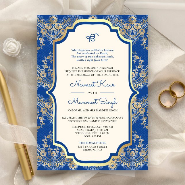 Invitation Code QR Mariage Sikh Anand Karaj Dentelle Bleu Roy (Créateur téléchargé)
