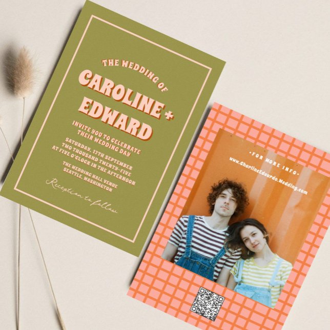 Invitation Code Qr Mariage Super coloré rétro Wavy Boho (Créateur téléchargé)