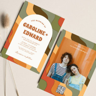Invitation Code Qr Mariage Super coloré rétro Wavy Boho