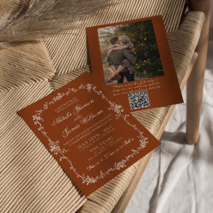 Invitation Code QR Mariage Terre Cuite Florale Orange Brûlé