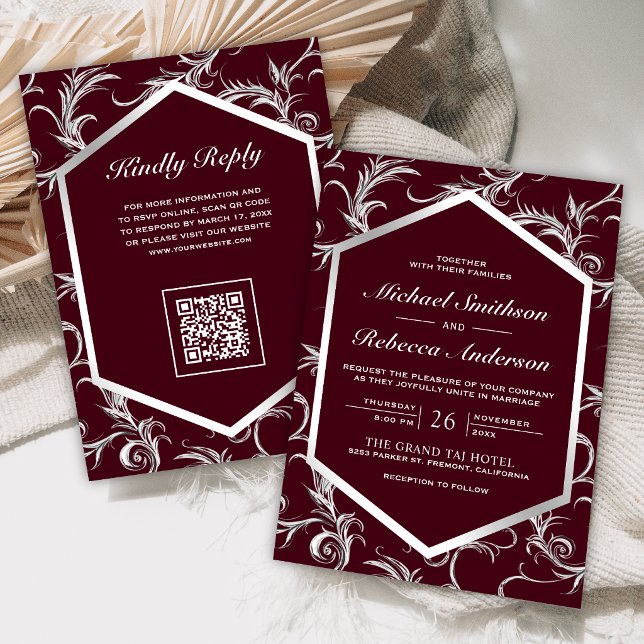 Invitation Code QR mariage tourbillon argenté de Bourgogne (Créateur téléchargé)