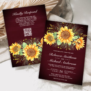 Invitation Code QR Mariage Tournesols Bois de Bourgogne