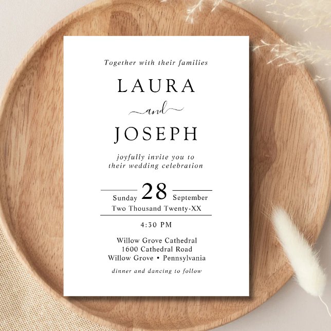 Invitation Code QR Mariage Tout En Un Personnalisé Blanc (Personalized white all in one QR code wedding invitation simplifies details with style.)