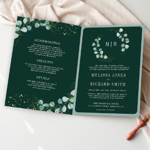 Invitation Code QR mariage vert émeraude Eucalyptus Or végéta